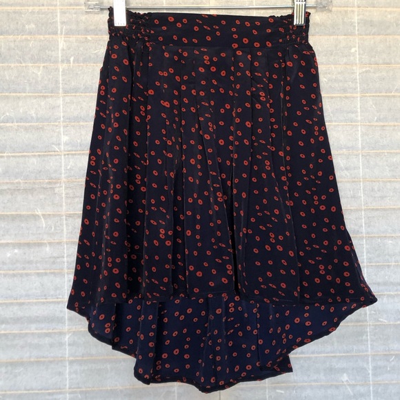 Umgee Polka Dot Print Silky Asymmetrical High Low Mini Skirt Navy Blue Red - Picture 3 of 12